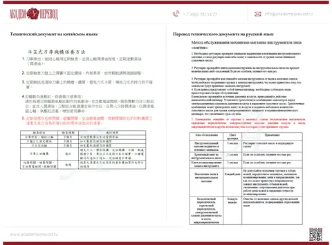 Технический документ на китайском языке и его перевод на русский язык